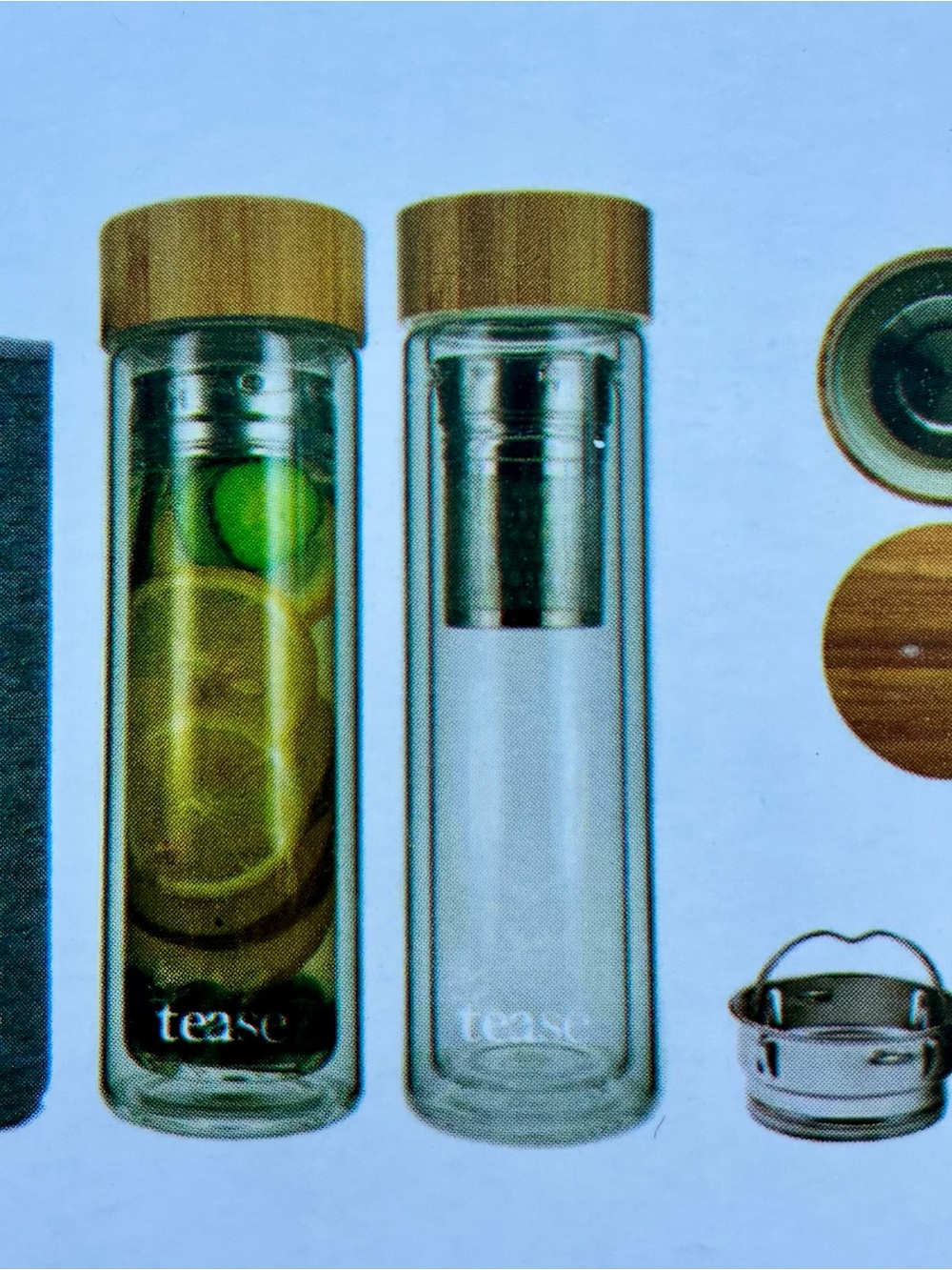 TeaSe Double-Wall Glass Infuser Bottle with Bamboo Lid - Clear